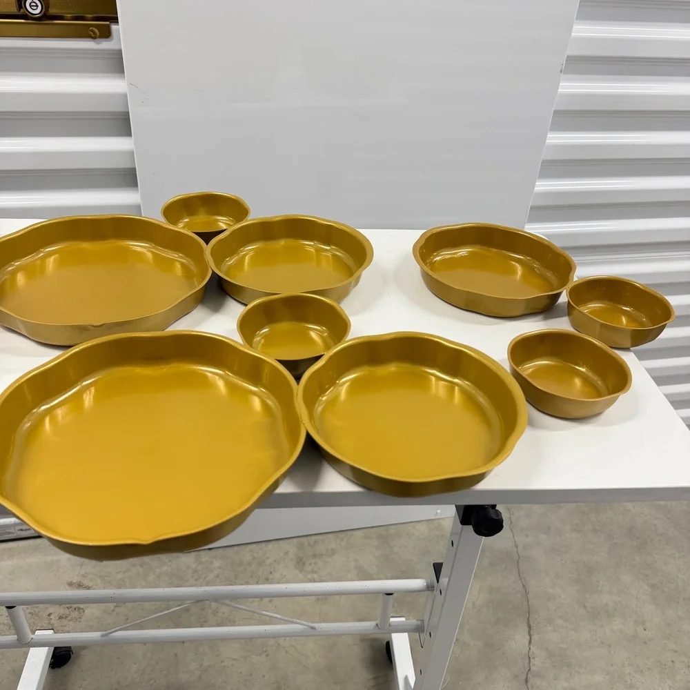 9 Piece Gold Scalloped Serving Bowl Set Metallic Nesting Trays Home Decor
